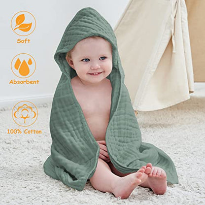 Large Hooded Baby Towels, Green & White