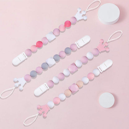 Yoofoss Pacifier Clip Silicone 4 Pack for Baby Girls BPA Free Teething Beads Fits Most Pacifier Styles &Teething Toys