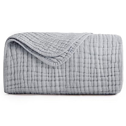 Yoofoss Muslin Blanket 100% Cotton Summer Blanket Large Twin Size 60" x 80" for Bed Couch 6-Layer Gauze Blanket for Adults Lightweight and Breathable Grey