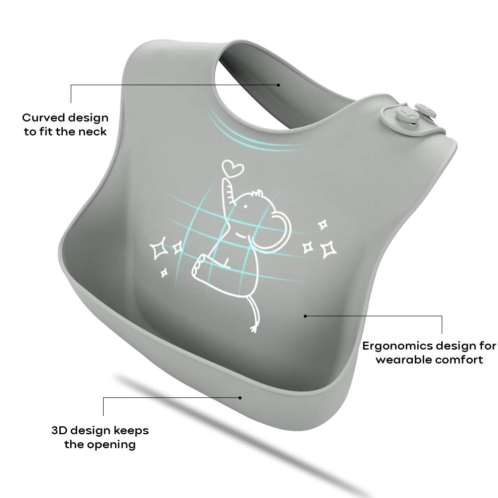 YOOFOSS Silicone Baby Bibs for Babies & Toddlers, 3 Pcs Baby Feeding Bibs Waterproof Baby Bibs for Boys & Girls, BPA Free, Easy Clean, Grey/Green/Blue