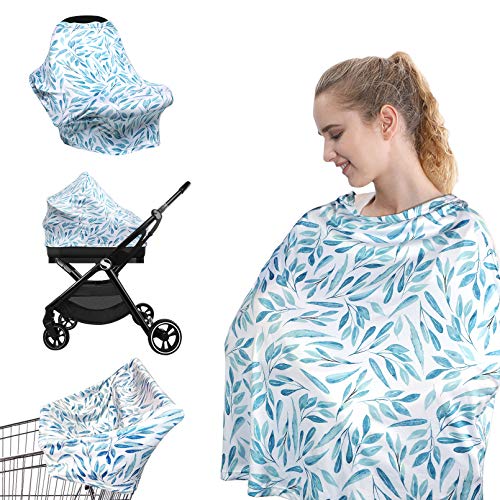 Yoofoss Nursing Cover Breastfeeding Scarf - Baby Car Seat Covers, Infant Stroller Cover, Strechy Carseat Canopy for Boys and Girls (Leaves)