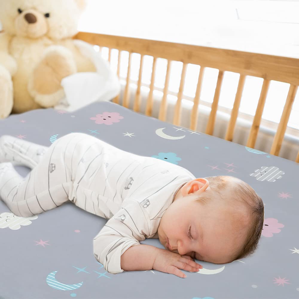 Yoofoss Fitted Crib Sheet Set 2 Pack Baby Sheets for Standard Crib Toddler Mattress Cover Soft Microfiber Breathable Mattress Cover for Boys and Girls