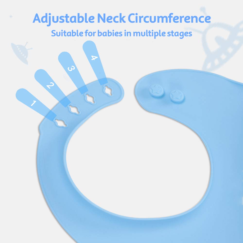 YOOFOSS Silicone Baby Bibs for Babies & Toddlers, 3 Pcs Baby Feeding Bibs Waterproof Baby Bibs for Boys & Girls, BPA Free, Easy Clean, Grey/Green/Blue