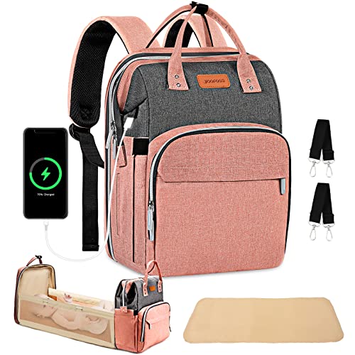 Yoofoss Baby Diaper Bag Backpack, Large Baby Bag Multifunction Diaper Backpack for Baby Girls Boys with USB Charging Port Stroller Straps, Baby Registry Search, Newborn Baby Essential Gifts, Pink