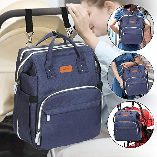 Yoofoss Baby Diaper Bag Backpack, Large Baby Bag Multifunction Diaper Backpack for Baby Girls Boys with USB Charging Port Stroller Straps, Baby Registry Search, Newborn Baby Essential Gifts, Blue