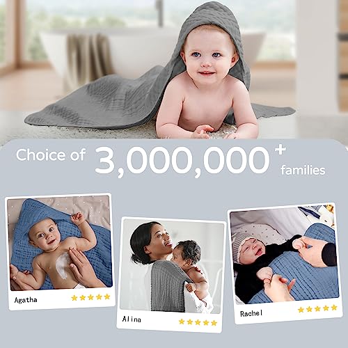 Large Hooded Baby Towels, Gray & Dark Blue