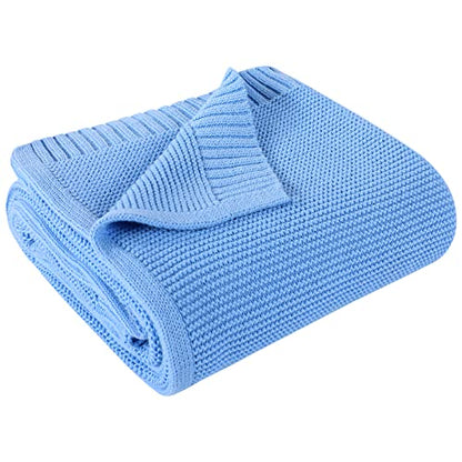 Yoofoss Baby Blankets - 100% Cotton Knit Receiving Blanket 30" x 40", Breathable Cozy Unisex Nursery Stroller Swaddle Blanket for Newborns, Infants, Toddler, Boys and Girls (0-2Yrs, Blue)