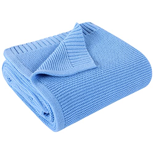 Yoofoss Baby Blankets - 100% Cotton Knit Receiving Blanket 30" x 40", Breathable Cozy Unisex Nursery Stroller Swaddle Blanket for Newborns, Infants, Toddler, Boys and Girls (0-2Yrs, Blue)