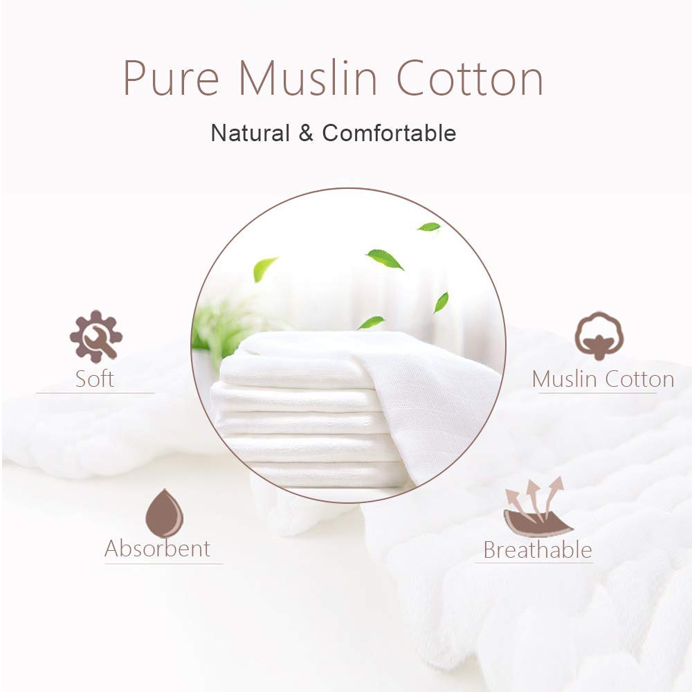 Muslin Burp Cloths 100% Cotton 6 Layers Large 10''x20'' Extra Soft and Absorbent 5 Pack by YOOFOSS