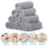 Yoofoss Muslin Baby Washcloths 100% Cotton Face Towels 10 Pack Wash Cloths for Baby 12x12in Soft and Absorbent Baby Wipes (Grey)