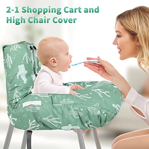 Yoofoss Shopping Cart Cover for Baby, 2-in-1 High Chair Cover with Safety Harness, Multifunctional Cart Covers for Toddler, Universal Fit, Soft Padded Grocery Cart Cover for Baby Boy Girl - Green