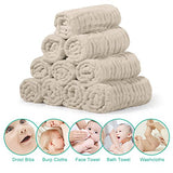 Yoofoss Muslin Baby Washcloths 100% Cotton Face Towels 10 Pack Wash Cloths for Baby 12x12in Soft and Absorbent Baby Wipes (Apricot)