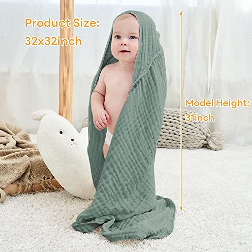 Large Hooded Baby Towels, Green & White