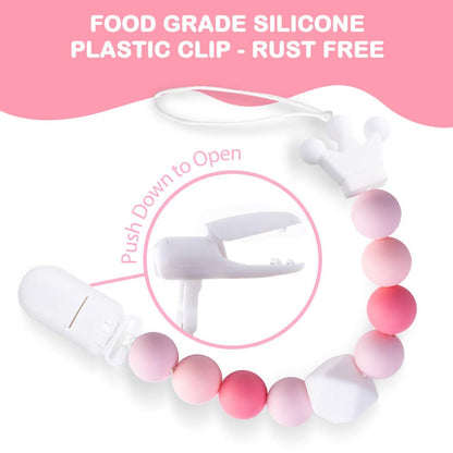 Yoofoss Pacifier Clip Silicone 4 Pack for Baby Girls BPA Free Teething Beads Fits Most Pacifier Styles &Teething Toys