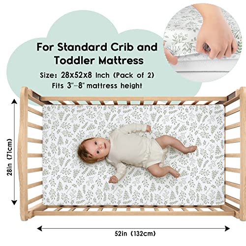 Crib Sheets Green Leaf, 2 Pack