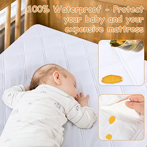 Yoofoss Waterproof Crib Mattress Protector, Quilted Fitted Crib Mattress Pad, Ultra Soft Breathable Toddler Mattress Protector Baby Crib Mattress Cover (52''x28'')