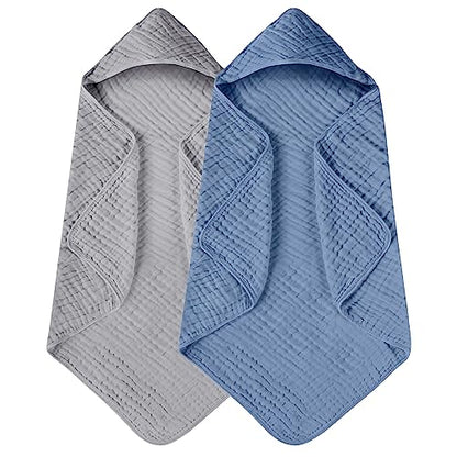 Large Hooded Baby Towels, Gray & Dark Blue