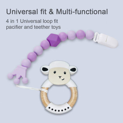 Yoofoss Pacifier Clip Silicone Teething Beads Teether Clips Pacifier Holder for Baby Boys and Girls, 4 Pack