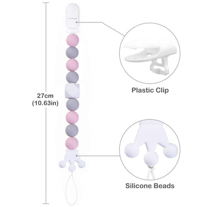 Yoofoss Pacifier Clip Silicone 4 Pack for Baby Girls BPA Free Teething Beads Fits Most Pacifier Styles &Teething Toys