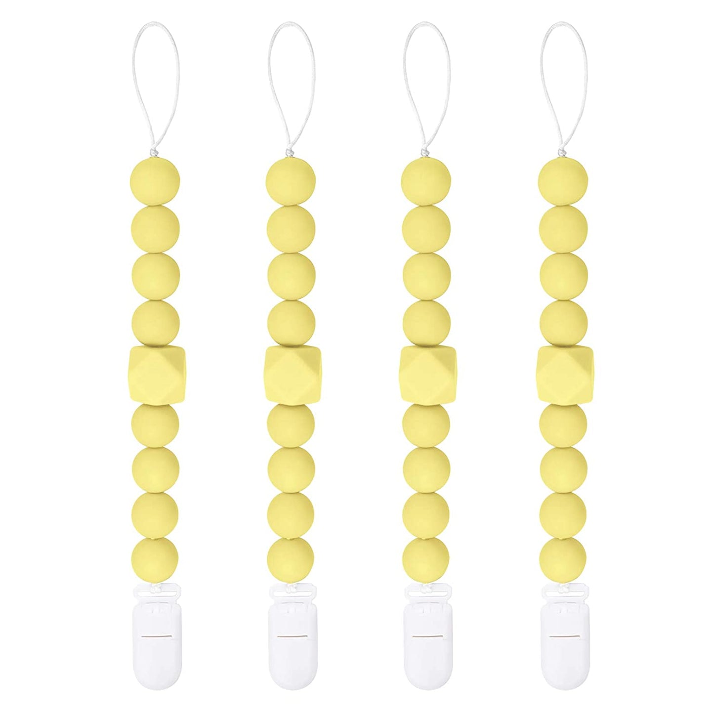 Yoofoss Pacifier Clip Silicone 4 Pack for Baby Girls BPA Free Teething Beads Fits Most Pacifier Styles &Teething Toys