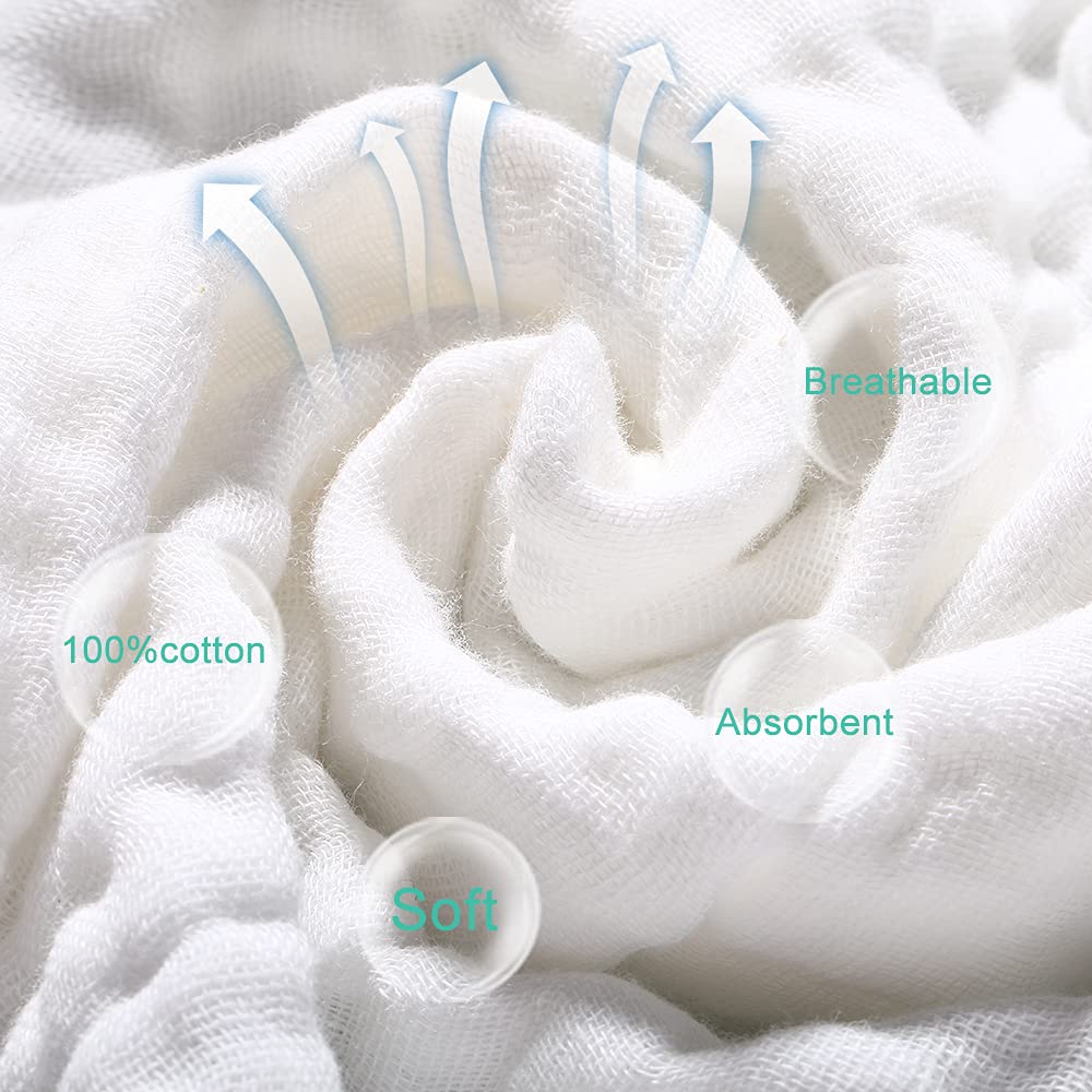 YOOFOSS Muslin Burp Cloths 10 Pack Baby Washcloths Large 20''X10'' 100% Cotton 6 Layers Super Soft and Absorbent
