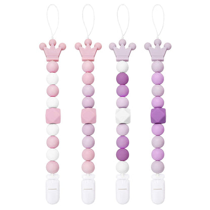Yoofoss Pacifier Clip Silicone Teething Beads Teether Clips Pacifier Holder for Baby Boys and Girls, 4 Pack