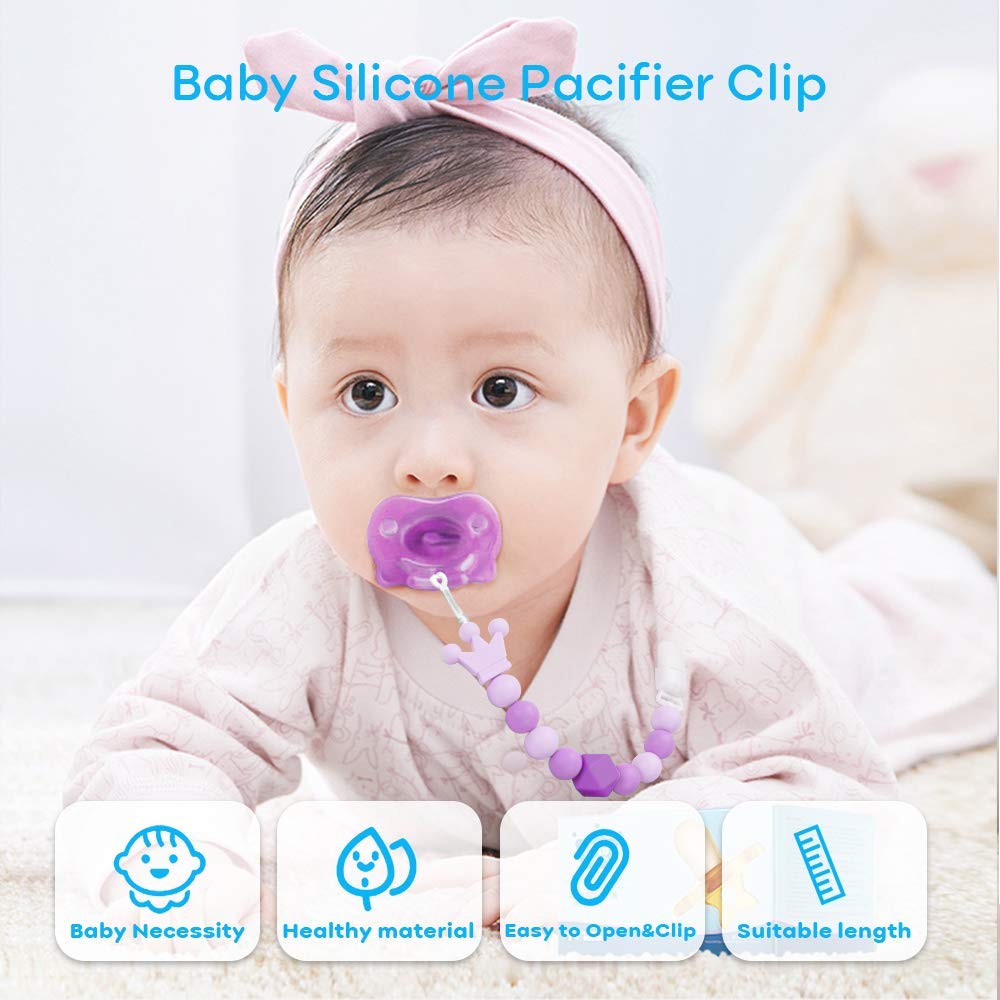 Yoofoss Pacifier Clip Silicone Teething Beads Teether Clips Pacifier Holder for Baby Boys and Girls, 4 Pack