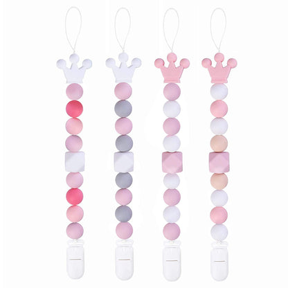 Yoofoss Pacifier Clip Silicone 4 Pack for Baby Girls BPA Free Teething Beads Fits Most Pacifier Styles &Teething Toys