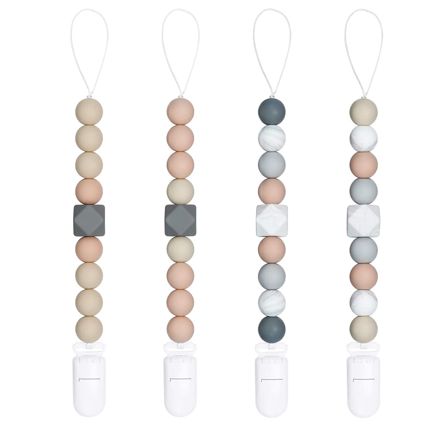 Yoofoss Pacifier Clip Silicone 4 Pack for Baby Girls BPA Free Teething Beads Fits Most Pacifier Styles &Teething Toys