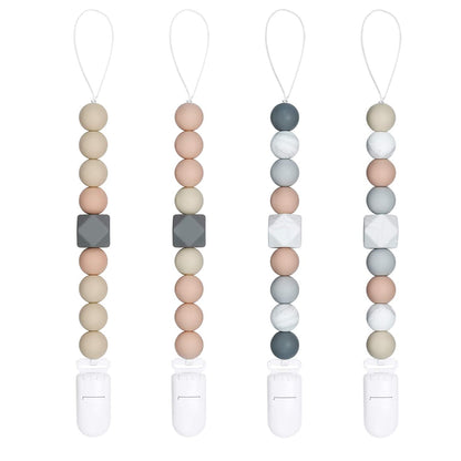 Yoofoss Pacifier Clip Silicone 4 Pack for Baby Girls BPA Free Teething Beads Fits Most Pacifier Styles &Teething Toys