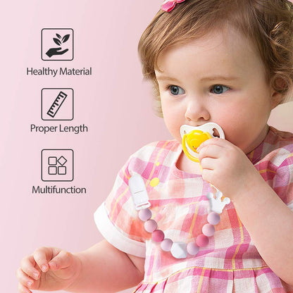 Yoofoss Pacifier Clip Silicone 4 Pack for Baby Girls BPA Free Teething Beads Fits Most Pacifier Styles &Teething Toys