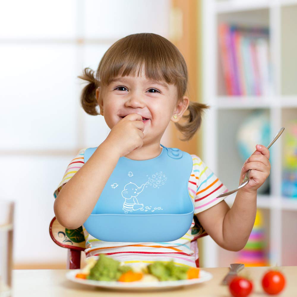 YOOFOSS Silicone Baby Bibs for Babies & Toddlers, 3 Pcs Baby Feeding Bibs Waterproof Baby Bibs for Boys & Girls, BPA Free, Easy Clean, Grey/Green/Blue