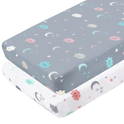 Yoofoss Fitted Crib Sheet Set 2 Pack Baby Sheets for Standard Crib Toddler Mattress Cover Soft Microfiber Breathable Mattress Cover for Boys and Girls