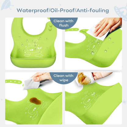 YOOFOSS Silicone Baby Bibs for Babies & Toddlers, 3 Pcs Baby Feeding Bibs Waterproof Baby Bibs for Boys & Girls, BPA Free, Easy Clean, Grey/Green/Blue