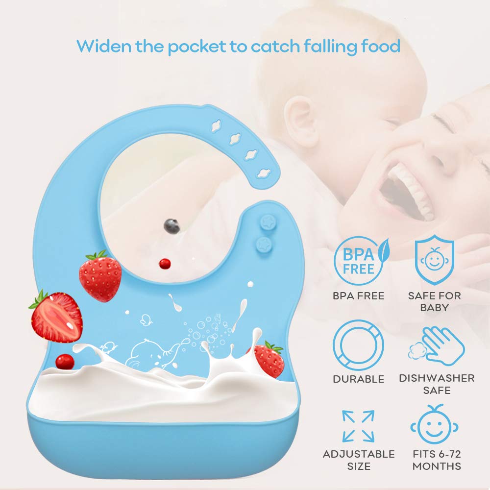 YOOFOSS Silicone Baby Bibs for Babies & Toddlers, 3 Pcs Baby Feeding Bibs Waterproof Baby Bibs for Boys & Girls, BPA Free, Easy Clean, Grey/Green/Blue