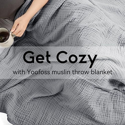 Yoofoss Muslin Blanket 100% Cotton Summer Blanket Large Twin Size 60" x 80" for Bed Couch 6-Layer Gauze Blanket for Adults Lightweight and Breathable Grey