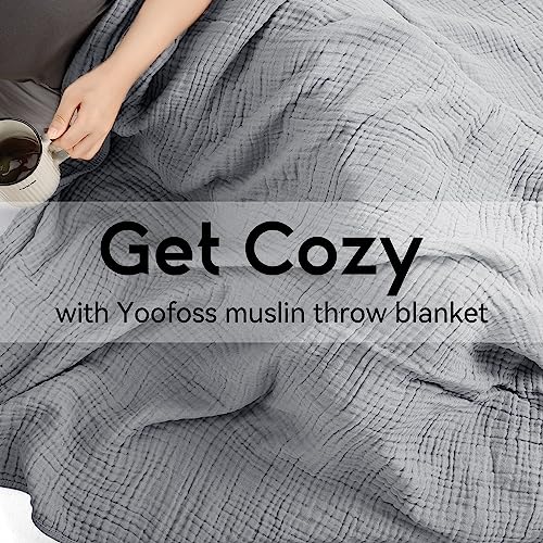 Yoofoss Muslin Blanket 100% Cotton Summer Blanket Large Twin Size 60" x 80" for Bed Couch 6-Layer Gauze Blanket for Adults Lightweight and Breathable Grey