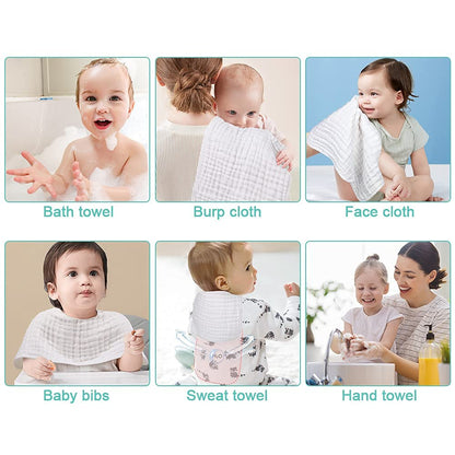 YOOFOSS Muslin Burp Cloths 10 Pack Baby Washcloths Large 20''X10'' 100% Cotton 6 Layers Super Soft and Absorbent