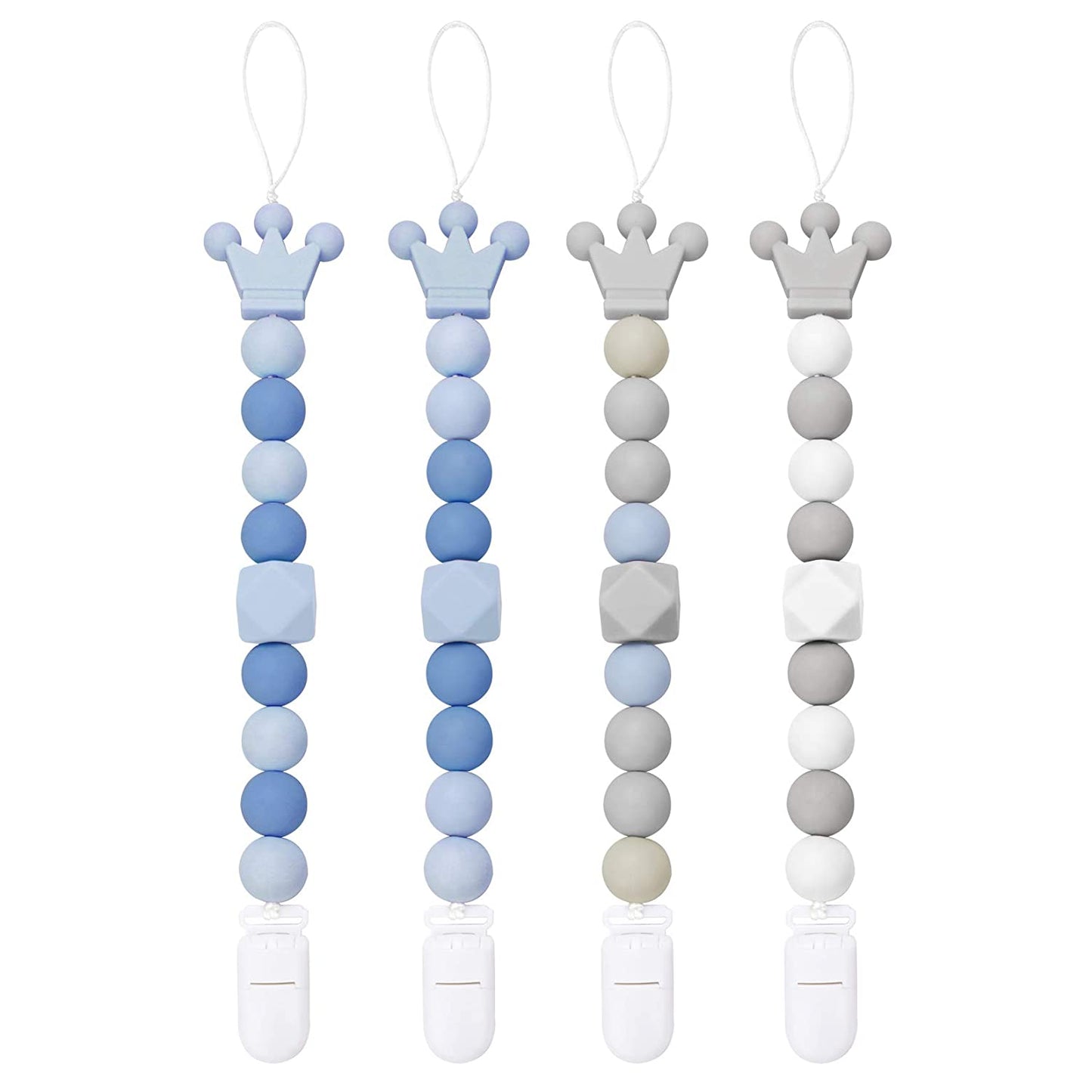 Yoofoss Pacifier Clip Silicone Teething Beads Teether Clips Pacifier Holder for Baby Boys and Girls, 4 Pack
