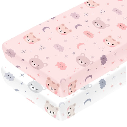 Yoofoss Fitted Crib Sheet Set 2 Pack Baby Sheets for Standard Crib Toddler Mattress Cover Soft Microfiber Breathable Mattress Cover for Boys and Girls