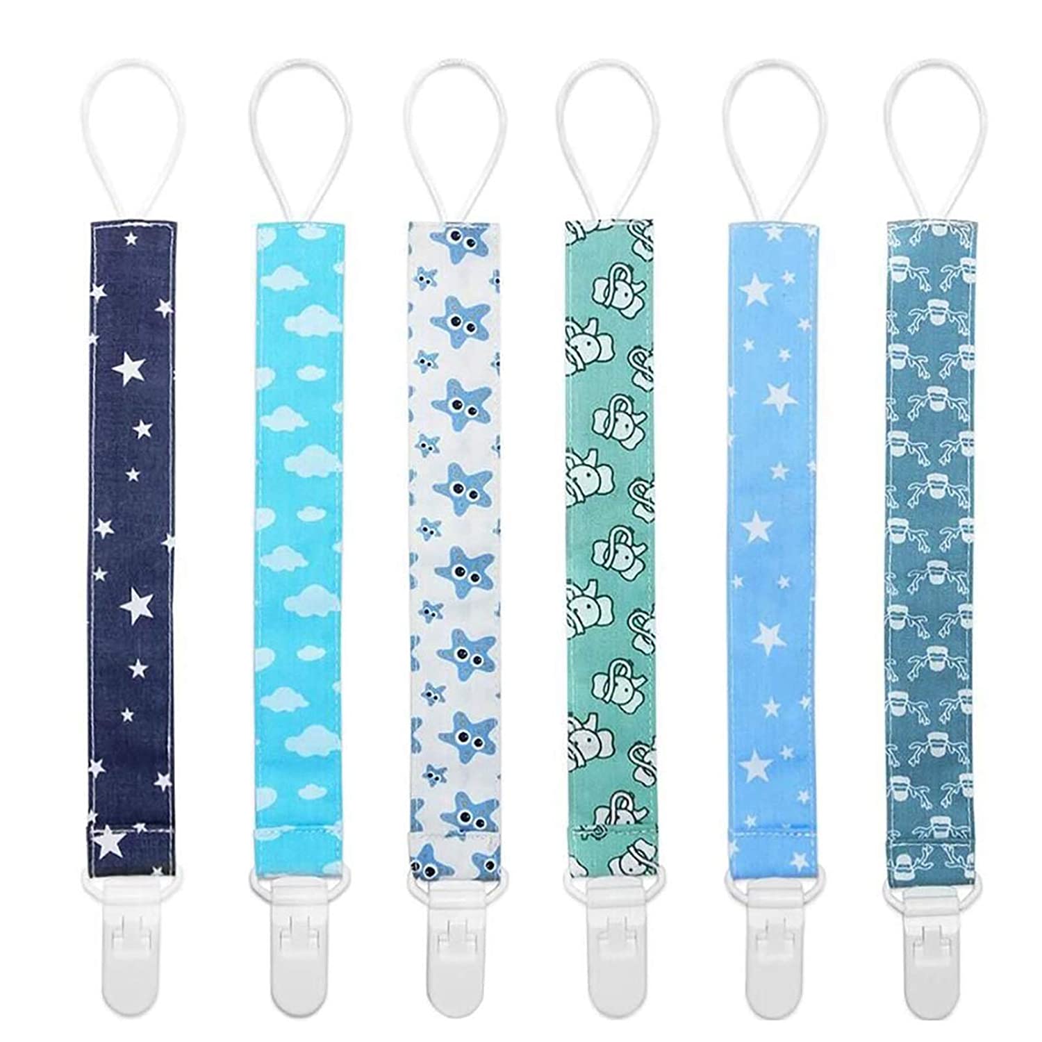 Pacifier Clip for Boys and Girls 6 Pack Plastic Teething Clips Modern Designs Universal Holder Leash for Pacifiers Teething Toy and Soothie by YOOFOSS