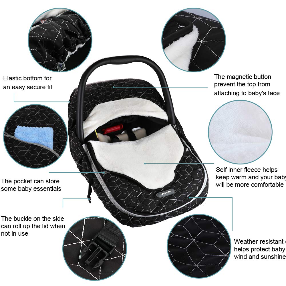 Baby Car Seat Cover Winter Carseat Canopies Cover to Protect Baby from Cold Wind, Super Warm Plush Fleece Baby Carrier Cover for Infant Boys Girls