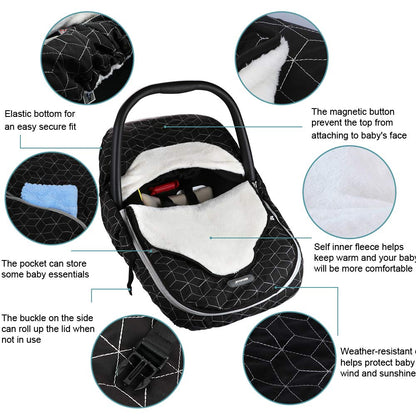 Baby Car Seat Cover Winter Carseat Canopies Cover to Protect Baby from Cold Wind, Super Warm Plush Fleece Baby Carrier Cover for Infant Boys Girls