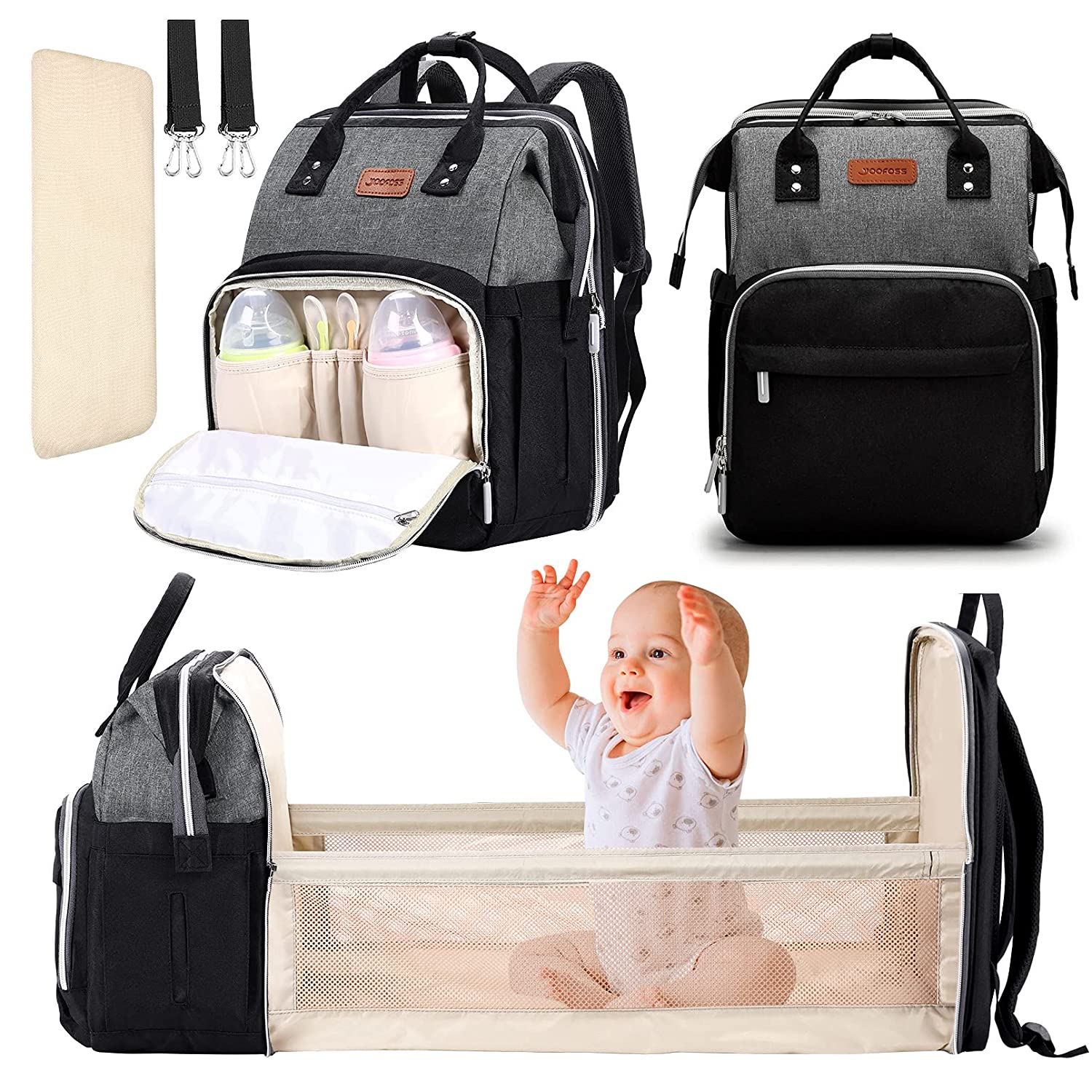 3 In 1 Diaper Bag Backpack Foldable Baby Bed Waterproof Travel Bag with USB  Charge Diaper Bag Backpack with Changing Bed 3 types