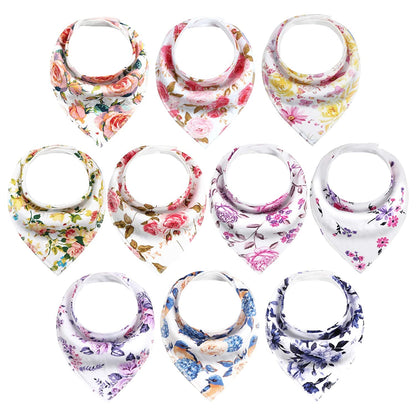 Baby Bibs for Girls 10 Pack Baby Bandana Drool Bibs Soft and Absorbent with Flower Pattern by Yoofoss