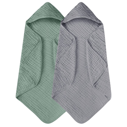 Large Hooded Baby Towels, Green & White