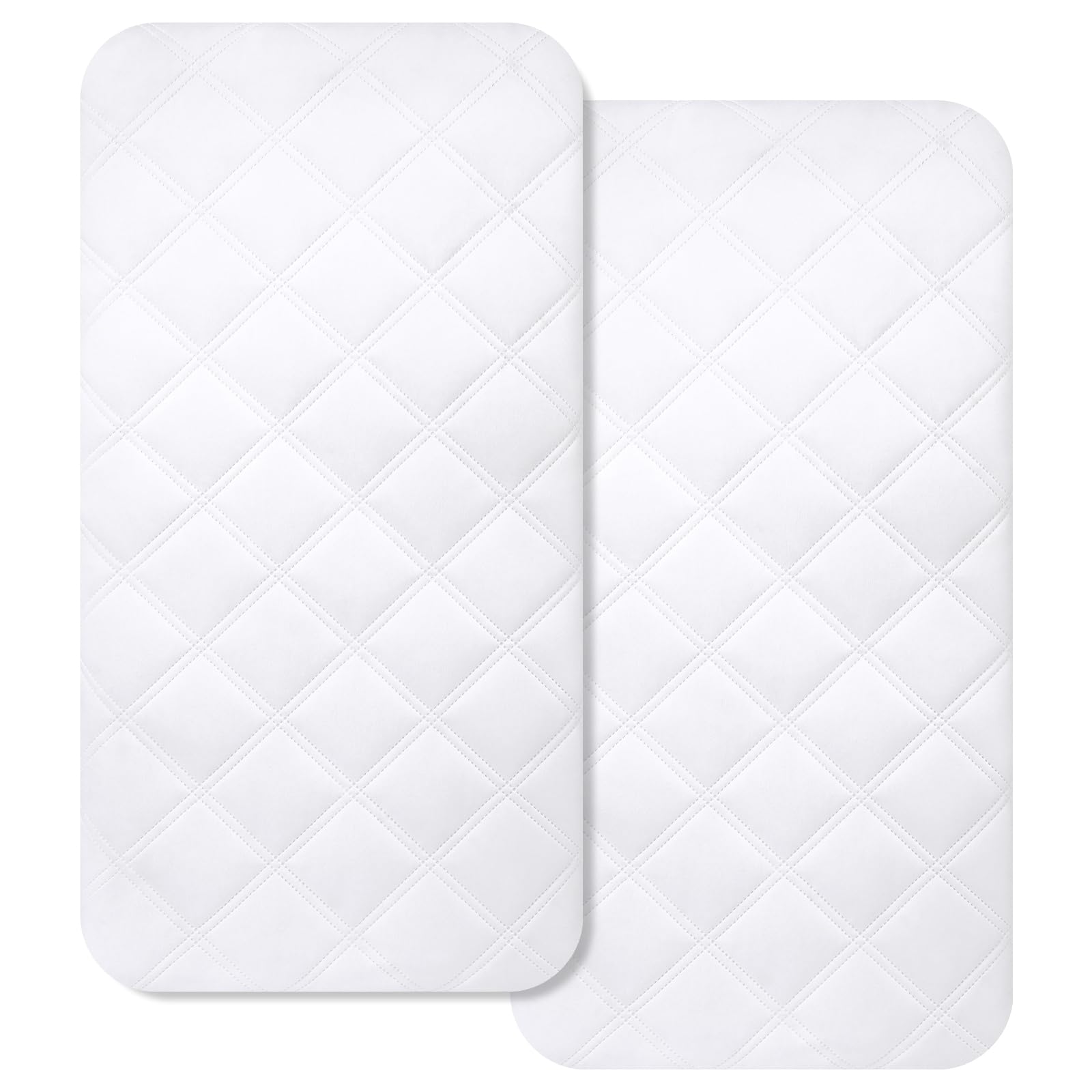 Yoofoss Waterproof Bassinet Mattress Pad Cover 2 Pack Fit for Hourglass/Oval Bassinet Mattress, Baby Bassinet Mattress Protector for Boys and Girls 32X16in White