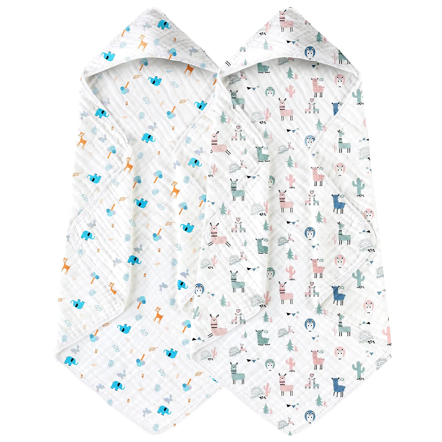 Large Hooded Baby Towels, Green & White